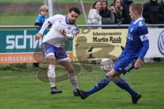 Kreisliga - Saison 2022/2023 - Sv Hundszell - TSV Ober/Unterhaunstadt - Mario Siegle weiss Hundszell - Simon Bellinghausen blau Oberh.stadt - Foto: Meyer Jürgen