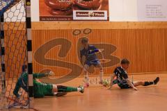 Hallenturnier Gaimersheim - Saison 2025/26 - TSV Gaimersheim - DJK Ingolstadt - Benno Hanslian blau DJK  - Benedikt Leixner Torwart Gaimersheim - Jan Jahnsmüller schwarz Gaimersheim - Foto: Meyer Jürgen