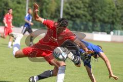 Testspiel - Bezirksliga - Saison 2025/26 - FC Fatih Ingolstadt - TSV Burgheim - Atilla Demir rot Fatih - Florin Horoba blau Burgheim - Foto: Meyer Jürgen