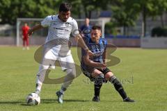 Kreisliga - Saison 2022/2023 - DJK Ingolstadt - SV Sandersdorf - Furkan Eroglu weiss DJK Ing - Christian Geß blau Sandersdorf - Foto: Meyer Jürgen