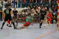 Lotto - Hallen - Bayerncup -  Saison 2022/2023 - FC Fatih Ingolstadt - SV Manching - Halbfinale - Turbulente Szenen vor dem Tor von Marco Gabelmann Torwart Manching -  Foto: Meyer Jürgen