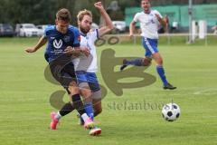 Kreisliga - Saison 2023/2024 - SV Menning - FC Mindelstetten - Simon Wolfsfellner blau Menning schiesst den 1:0 Führungstreffer - jubel - - Jonas Schoberer weiss Mindelstetten - Foto: Meyer Jürgen