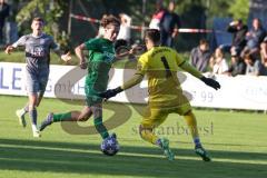 Totopokal- Saison 2023/2024 - SV Manching  - VFB Eichstätt - Selim Akdeniz (Nr.14 - SV Manching) - Jurgic Manuel Torwart Eichstätt - Foto: Meyer Jürgen