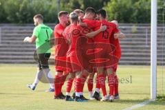 Bayernliga Süd - Saison 2021/2022 - FC Ingolstadt 04 II - Schwaben Augsburg -  1:0 Treffer durch Senger Michael (#21 FCI) - jubel - Meikis Fabio (#19 FCI) - Gashi Egson (#7 FCI)  - Karaogul Ishak (#15 FCI) - Rausch Thomas (#18 FCI) - Foto: Meyer Jürgen