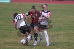 2. Bundesliga Frauen - Saison 2024/25 - FC Ingolstadt 04 Frauen - Eintracht Frankfurt II - Paula Vidovic (Nr.11 - FCI Frauen) - Stanti Georgia weiss Frankfurt #10 - Kleemann Marie weiss Frankfurt #9  - Foto: Meyer Jürgen
