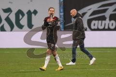2.BL; Hansa Rostock - FC Ingolstadt 04; Spiel ist aus 1:1 Unentschieden Remis, Jonatan Kotzke (25, FCI) Cheftrainer André Schubert (FCI) ärgern sich