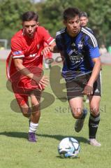 Testspiel - Bezirksliga - Saison 2025/26 - FC Fatih Ingolstadt - TSV Burgheim - Aaron Toski rot Fatih - Nick Vogel blau Burgheim  - Foto: Meyer Jürgen