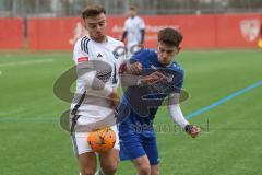 AUDI - Schanzer Amateur Cup - Halbfinale 1 - Saison 2024/25 - FC Mindelstetten - SV Menning - Moritz Liedl weiss Mindelstetten - Moritz Mühlrath blau Menning - Foto: Meyer Jürgen
