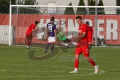 Bayernliga Süd - Saison 2021/2022 - FC Ingolstadt 04 II - Schwaben Augsburg - Räuber Ludwig (#14 FCI) verschiesst einen Elfmeter - Torwart pariert - Patrick Rösch Torwart Augsburg - Foto: Meyer Jürgen