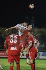 Toto-Pokal; 
Türkgücü München - FC Ingolstadt 04; Ryan Malone (16, FCI) Kopfball Amdouni, Jusuf (18 TGM) Ezeala, Ikenna (33 TGM) Velagic, Azur (55 TGM)