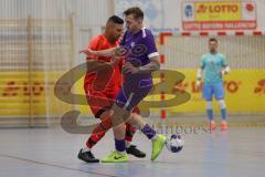 Lotto - Hallen - Bayerncup - Oberbayern -  Saison 2022/2023  - FC Fatih Ing - MTV Ingolstadt - 2:0 - Halbfinale - Deniz Sari #17 rot FC Fatih - Sebastian Rutkowski lila MTV Ing - Foto: Meyer Jürgen