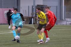 Bayernliga Süd - Saison 2022/2023 - FC Ingolstadt 04 - SV Kirchanschöring - Torwart Markus  Ponath (Nr.40 - FCI) - Benedikt  Schwarzensteiner (Nr.5 - FCI II) - Jauck Simon gelb Kirchanschöring - Foto: Meyer Jürgen