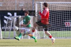 2024_2_17 - Saison 2023/24 - AUDI-Schanzer Amateur Cup - FC Gerolfing - TV 1861 Ingolstadt - Halbfinale 2 - Altan Calim grün Gerolfing - Thomas Schäffer rot 1861 Ing. - Foto: Meyer Jürgen