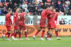 3. Liga; FC Ingolstadt 04 - TSG Hoffenheim II; Tor Jubel Treffer Ausgleich 1:1 Marcel Costly (22, FCI) Julian Kügel (29, FCI) Gustav Christensen (24, FCI)