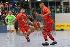 Lotto - Hallen - Bayerncup - Oberbayern -  Saison 2022/2023  - FC Fatih Ing - FC Penzberg - Finale - 1:0 - Deniz Sari rot Fatih trifft zum 1:0 Siegtreffer jubel - Foto: Meyer Jürgen