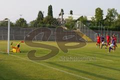 Bayernliga Süd - Saison 2021/2022 - FC Ingolstadt 04 II - Schwaben Augsburg - Markus Ponath Torwart (#1 FCI) pariert einen Elfmeter von Marco Luburic Augsburg - Foto: Meyer Jürgen