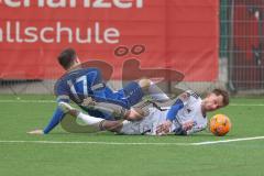 AUDI - Schanzer Amateur Cup - Halbfinale 1 - Saison 2024/25 - FC Mindelstetten - SV Menning - Florian Dormeier blau Menning - Moritz Liedl weiss Mindelstetten - Foto: Meyer Jürgen