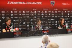 3. Liga - Saison 2024/25 - Pressekonferenz - FC Ingolstadt 04 -  - Sportdirektor Ivica Grlic (FCI) links - Pressesprecherin Kristina Richter (FCI) mitte - Cheftrainerin Sabrina Wittmann (FCI) rechts - Foto: Meyer Jürgen