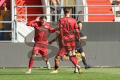 3. Liga; FC Ingolstadt 04 - 1. FC Saarbrücken; Tor Jubel Treffer Dennis Kaygin (10, FCI) Frederik Christensen (11, FCI) Marcel Costly (22, FCI)