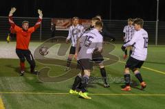 Audi Schanzer Amateur Cup 2022 -  Finale  - TSV Hohenwart - TSV Walpertskirchen - Leon Sedlmair weiss Hohenwart #15 - Oscar Appelmann weiss Hohenwart #16 - Josef Göss schwarz Walpertskirchen #16 - Thomas Pfanzelt Torwart Walpertskirchen -  Foto: Jürgen Me