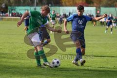 2023_10_28 - Kreisliga - Saison 2023/24 - SV Menning - FC Gerolfing  - Lukas Achhammer grün Gerolfing gibt die Vorlage zum 0:1 Führungstreffer durch Raymond Kreizer - jubel  Korbinian Rankl blau Menning - Foto: Meyer Jürgen