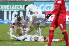 3. Liga - FSV Zwickau - FC Ingolstadt 04 - Tor Jubel am Boden 0:2 Fatih Kaya (9, FCI) mit Marc Stendera (10, FCI) Dennis Eckert Ayensa (7, FCI)