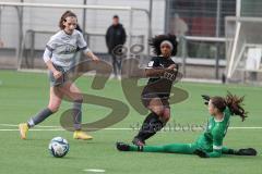 2024_2_10 - 2. Bundesliga Frauen - Saison 2023/24 - Freundschaftsspiel - FC Ingolstadt 04 Frauen - Schwaben Augsburg - Gabriela Grashei grau Augsburg - Natali Shonte Pinkney FCI - Sarah Reißner Torwart Augsburg - Foto: Meyer Jürgen