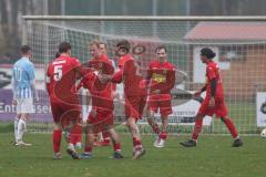 Kreisliga - Saison 2025/26- TSV Kösching - FC Sandersdorf - Der 2:0 Führungstreffer durch Sebastian Zabka rot Kösching - jubel -  - Philipp Gierl Torwart Sandersdorf - Foto: Meyer Jürgen
