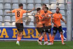 3.Liga - Saison 2023/2024 - SC Freiburg II - FC Ingolstadt 04 - Der 0:3 Führungstreffer durch Yannick Deichmann (Nr.20 - FCI) - jubel - David Kopacz (Nr.29 - FCI) - Julian  Klügl (Nr.31 - FCI) - Benjamin Kanuric (Nr.8 - FCI) - Moritz Seiffert (Nr.23 - FCI