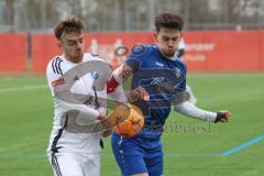 AUDI - Schanzer Amateur Cup - Halbfinale 1 - Saison 2024/25 - FC Mindelstetten - SV Menning - Moritz Liedl weiss Mindelstetten - Moritz Mühlrath blau Menning - Foto: Meyer Jürgen