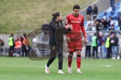 3. Liga; 1. FC Saarbrücken - FC Ingolstadt 04; Niederlage, hängende Köpfe 1:0 Cheftrainerin Sabrina Wittmann (FCI) mit Fredrik Carlsen (8, FCI)