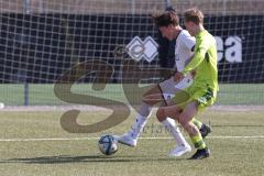 U17 DFB-Nachwuchsliga - Saison 2024/25 - FC Ingolstadt 04 - TSG Hoffenheim - Maximilian Wagner weiss FCI - Krystof Cizek gelb Hoffenheim - Foto: Meyer Jürgen