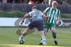 Landesliga - Saison 2025/26 - SV Manching - SV Cosmos Aystetten - Rainer Meisinger (Nr.8 - SV Manching) - David Schwab blau Aystetten - Foto: Meyer Jürgen