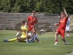Bayernliga Nord - Saison 2026/27 - FC Ingolstadt 04 II - Jahn Regensburg II -  Der 2:0 Führungstreffer durch - Manuel Distl (Nr.9 - FCI II) - jubel - Raphael Steudtner rot Regensburg rechts - XXXXX - Foto: Meyer Jürgen