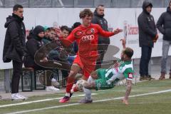 Bayernliga Süd - Saison 2022/2023 - FC Ingolstadt 04 - SV Schalding Heining - Juan Ignacio Cabrera (Nr.27 - FCI II) - Weiss Dominik grün Schalding #24 - Foto: Meyer Jürgen