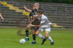 Bayernliga Süd - Saison 2021/2022 - FC Ingolstadt 04 II - SV Donaustauf - Riedl Fabio (#18 FCI) - Fabian Vogl weiss #3 Donaustauf - Foto: Meyer Jürgen