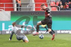 3. Liga; FC Ingolstadt 04 - 
Rot-Weiss Essen; Jannik Mause (7, FCI) schießt zum 1:0 Torwart Golz Jakob (1 RWE) Tor Jubel Treffer