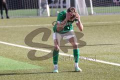 2024_2_17 - Saison 2023/24 - AUDI-Schanzer Amateur Cup - FC Gerolfing - TV 1861 Ingolstadt - Halbfinale 2 - Timo Kraus grün Gerolfing -  nach einer vergebenen Torchance -  - Foto: Meyer Jürgen