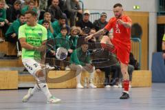 Lotto - Hallen - Bayerncup - Oberbayern -  Saison 2022/2023  - FC Fatih Ing - FC Penzberg - Finale - 1:0 - Thomas Schreiner rot Fatih - Marco Hiry grün Penzberg - Foto: Meyer Jürgen