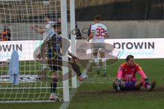 2024_1_27 - 3. Liga - Saison 2023/24 - 1. FC Saarbrücken - FC Ingolstadt 04 -  - Der 0:2 Führungstreffer durch Lukas Fröde (Nr.34 - FC Ingolstadt 04) -  jubel - Calogero Rizzuto (Nr.7 - 1. FC Saarbrücken)  Torwart  Tim Schreiber (Nr.1 - 1. FC Saarbrücken)