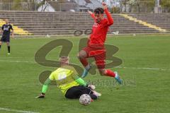 Bayernliga Süd - Saison 2021/2022 - FC Ingolstadt 04 II - TürkAugsburg - Arian Llugiqi mit einer Torchance - Leon Musial Torwart Augsburg  - Foto: Meyer Jürgen