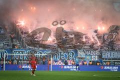 3. Liga; FC Ingolstadt 04 - TSV 1860 München; Fanszene Rauch Fan Fankurve Banner Fahnen Spruchband Simon Lorenz (32, FCI)