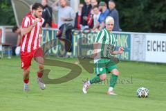 Landesliga - Saison 2025/26 - SV Manching - TSV Dachau  - Berkant Barin rot Dachau  - Nico Daffner (Nr.14 - SV Manching) mit Kopfverband - Foto: Meyer Jürgen