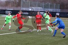 2. Frauen-Bundesliga - Saison 2021/2022 - FC Ingolstadt 04 - VFL Wolfsburg II - Wagner Melanie Torwart Wolfsburg - Maier Ramona (#18 FCI) - Fritz Anna-Lena (#19 FCI) - Gholami Hasti Wolfsburg grün - Foto: Meyer Jürgen