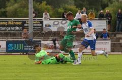 Bezirksliga - Saison 2023/2024 - TSV Gaimersheim - TSV Rohrbach  - Nicolae von Swiontek Brezinski (Nr.17 - Gaimersheim) - Marco Ziegelmeier Torwart Rohrbach - Daniel Rückert weiss Rohrbach - Foto: Meyer Jürgen