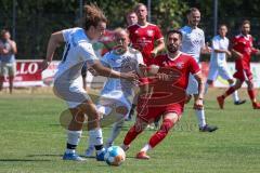 Kreisliga - Saison 2022/2023 - Türk.SV Ingolstadt - DJK Ingolstadt - Tom Staudenmeyer weiss DJK Ingolstadt - Steven Spieß weiss hinten DJK Ingolstadt - Fabian Reichenberger rot Türk. SV Ing.- Foto: Meyer Jürgen