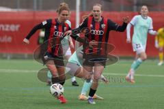 2. Bundesliga Frauen - Saison 2025/26 - FC Ingolstadt 04 Frauen - SG Andernach - Kossmann Lisa grün Andernach  - Leonie Haberäcker (Nr.27 - FC Ingolstadt Frauen I) - Teresa Fritzberg (Nr.26 - FC Ingolstadt Frauen I) rechst - Foto: Meyer Jürgen