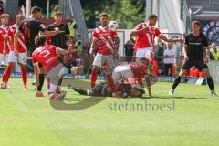 3. Liga - Saison 2025/26 - Energie Cottbus - FC Ingolstadt 04  - Lukas Fröde (Nr.34 - FC Ingolstadt 04) - Mads Borchers (Nr.9 - FC Ingolstadt 04) - Dominik Pelivan (Nr.5 - FC Energie Cottbus) - Nyamekye Awortwie-Grant (Nr.23 - FC Energie Cottbus) - Foto: 