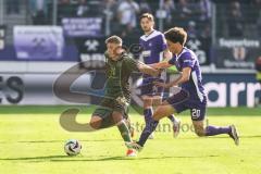 3. Liga; Erzgebirge Aue - FC Ingolstadt 04; Gustav Christensen (24, FCI) Fabisch Jonah (20 Aue) Tashchy Borys (14 Aue) Zweikampf Kampf um den Ball