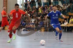 Lotto - Hallen - Bayerncup -  Saison 2022/2023 - FC Fatih Ingolstadt - TSV Ober/Unterhaunstadt -  Alen Patak rot Fatih - Nikola Kamenjasevic blau Oberhaunstadt - Foto: Meyer Jürgen